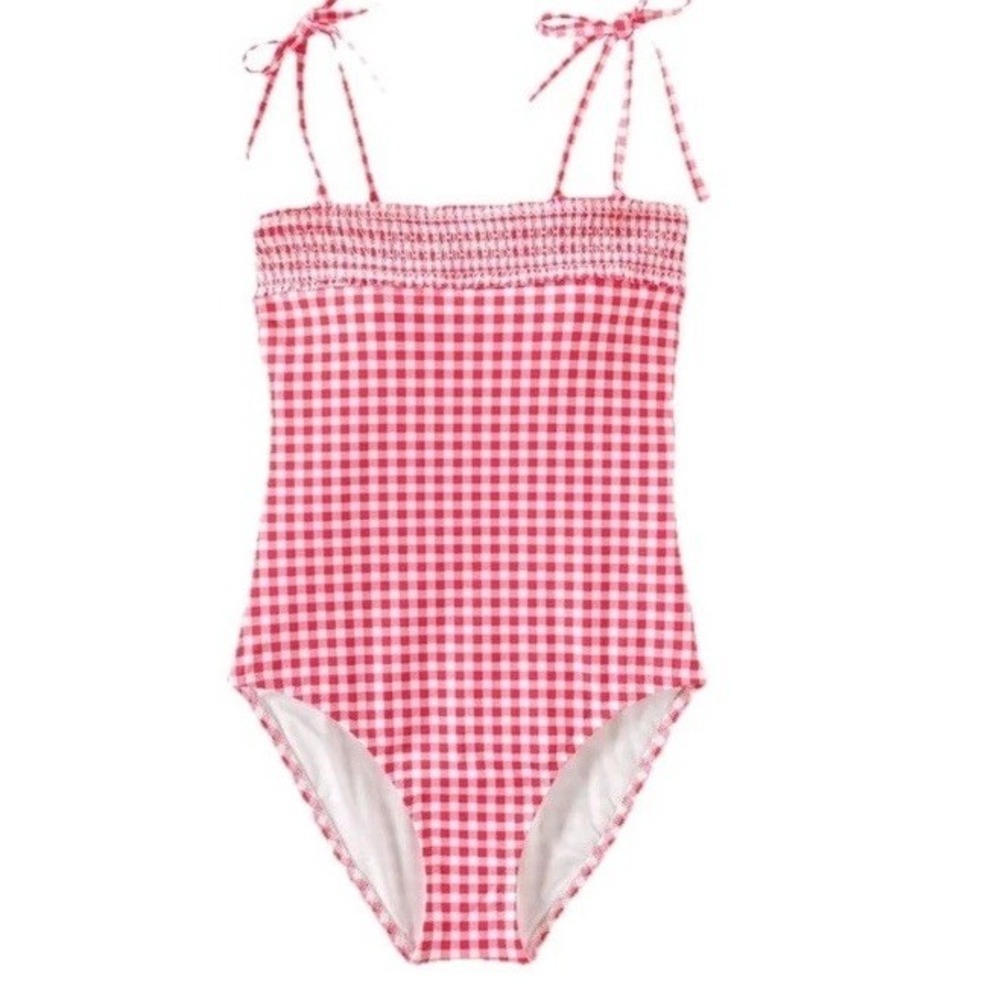 Draper James X Lands End Pink Gingham Tie Strap One Piece Swimsuit 20W NWT